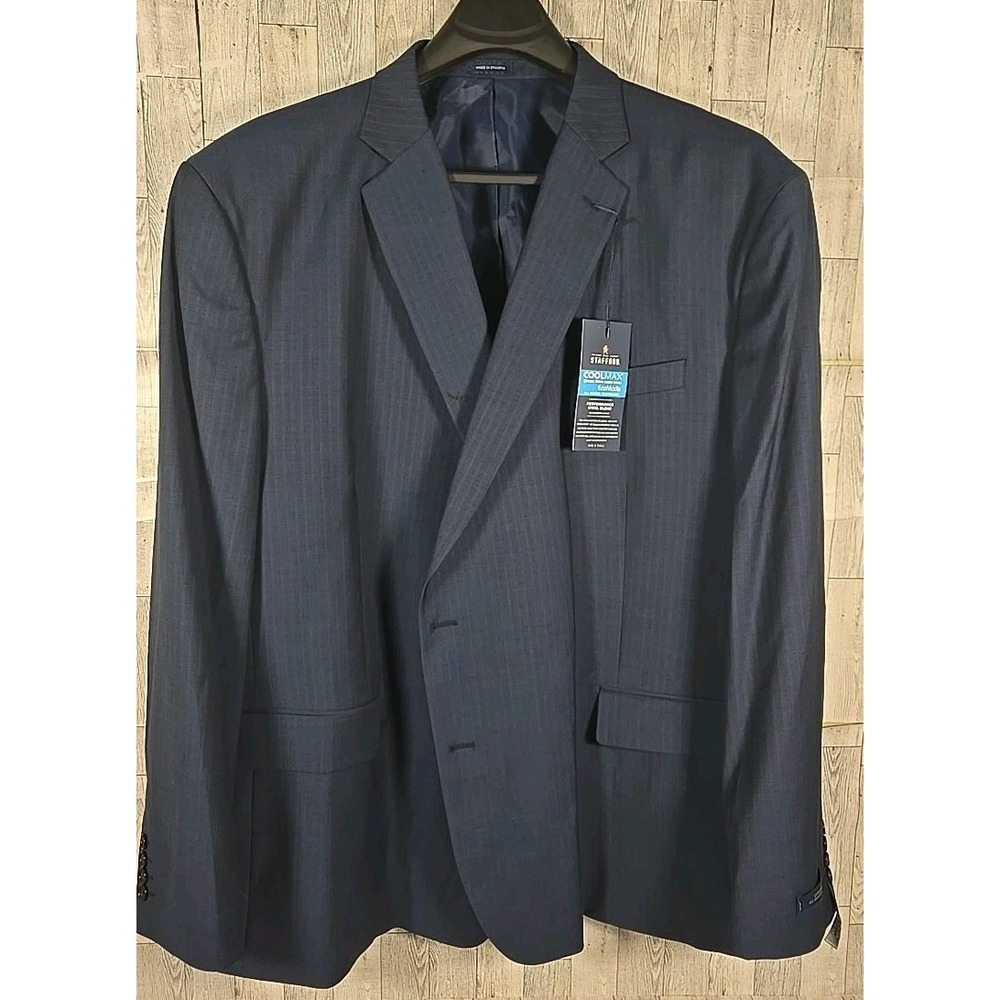 Stafford Suit Jacket 60 Long Coolmax Navy Blue Pinstripe Pattern All Season NEW